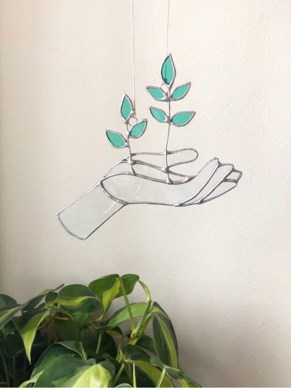 Green Leaf Stained Glass Hand